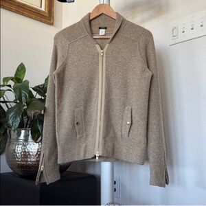 J. Crew Merino Wool Zip up Sweater Cardigan Jacket Sz S Beige Full Zip